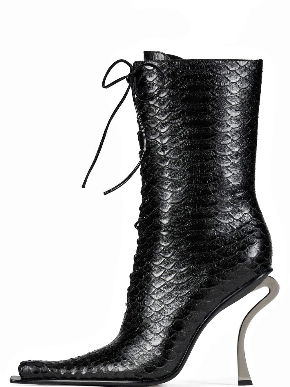 Jeffrey Campbell Rembrandt Black Snakeskin-Pattern Heeled Boots US 7.5
